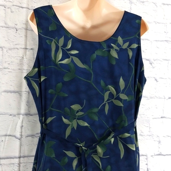 Maxi Dress David Alexander Ties in Back Blue w Leaf Design Sz L - Picture 4 of 5